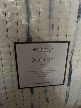 Annie Selke Draftsman Quilt in White with Blue Accents